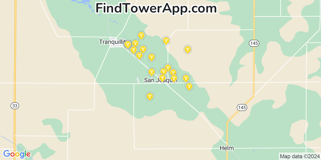 AT&T 4G/5G cell tower coverage map San Joaquin, California