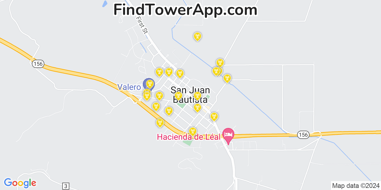 Verizon 4G/5G cell tower coverage map San Juan Bautista, California