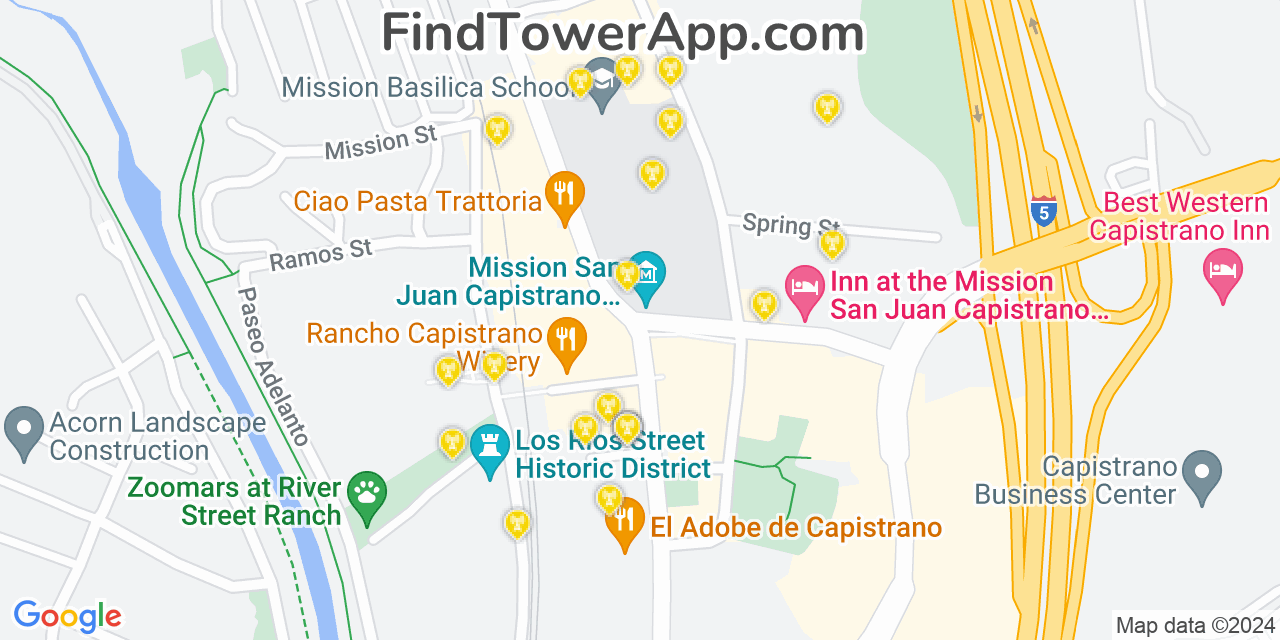 Verizon 4G/5G cell tower coverage map San Juan Capistrano, California