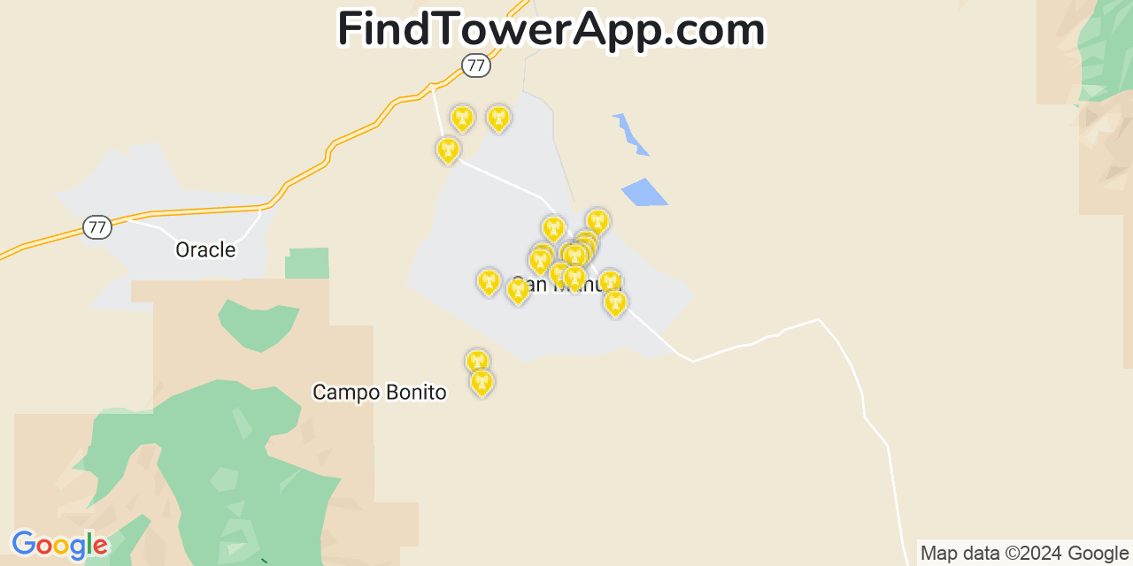 AT&T 4G/5G cell tower coverage map San Manuel, Arizona