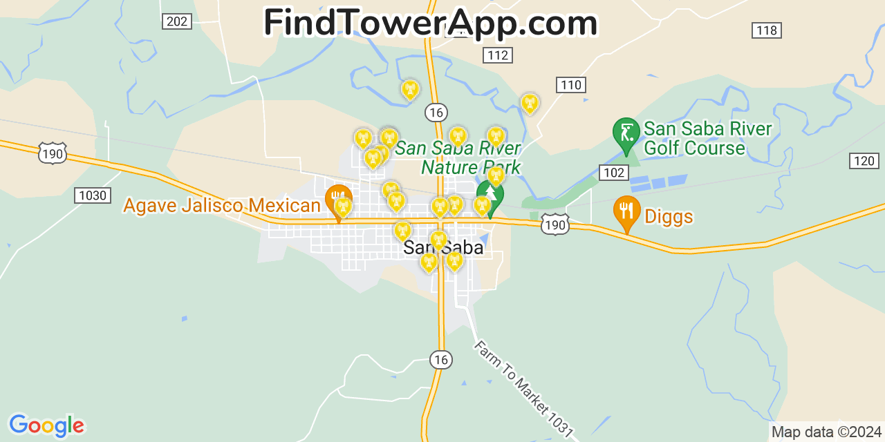 AT&T 4G/5G cell tower coverage map San Saba, Texas