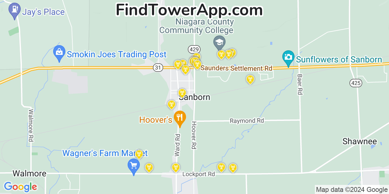 T-Mobile 4G/5G cell tower coverage map Sanborn, New York