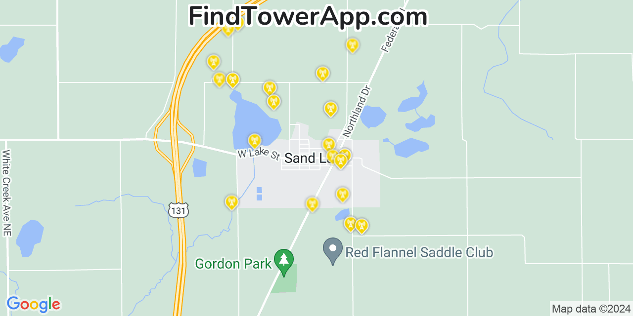 AT&T 4G/5G cell tower coverage map Sand Lake, Michigan