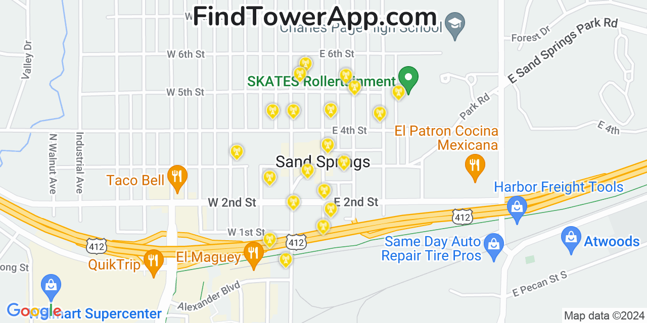 AT&T 4G/5G cell tower coverage map Sand Springs, Oklahoma