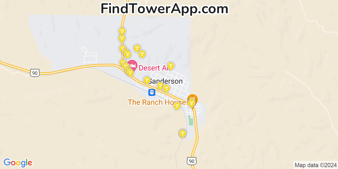 AT&T 4G/5G cell tower coverage map Sanderson, Texas