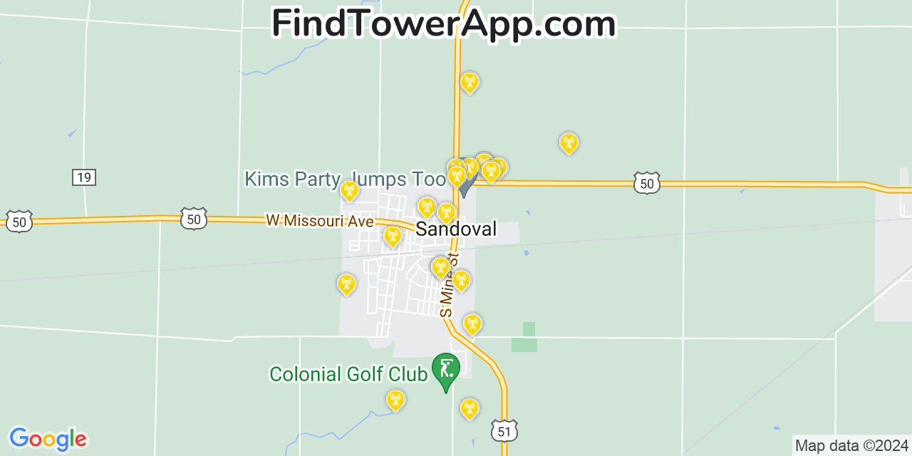 AT&T 4G/5G cell tower coverage map Sandoval, Illinois