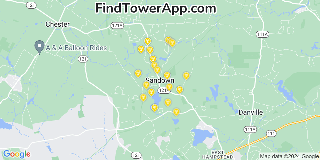 AT&T 4G/5G cell tower coverage map Sandown, New Hampshire