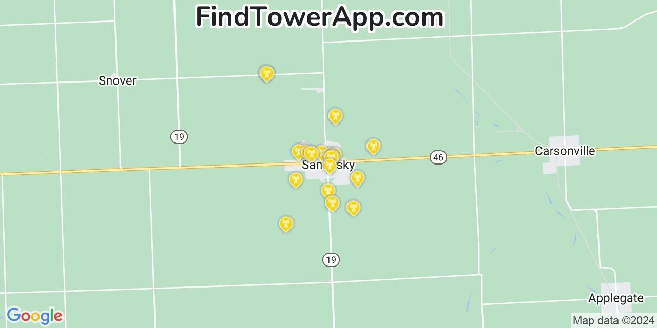 AT&T 4G/5G cell tower coverage map Sandusky, Michigan
