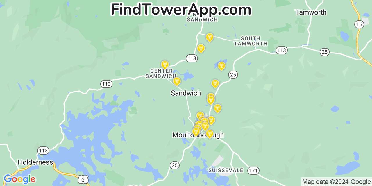 AT&T 4G/5G cell tower coverage map Sandwich, New Hampshire