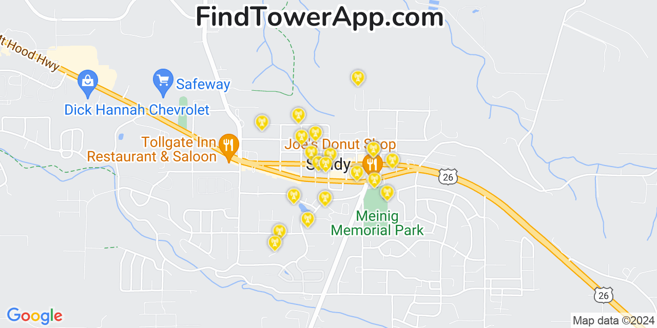 AT&T 4G/5G cell tower coverage map Sandy, Oregon