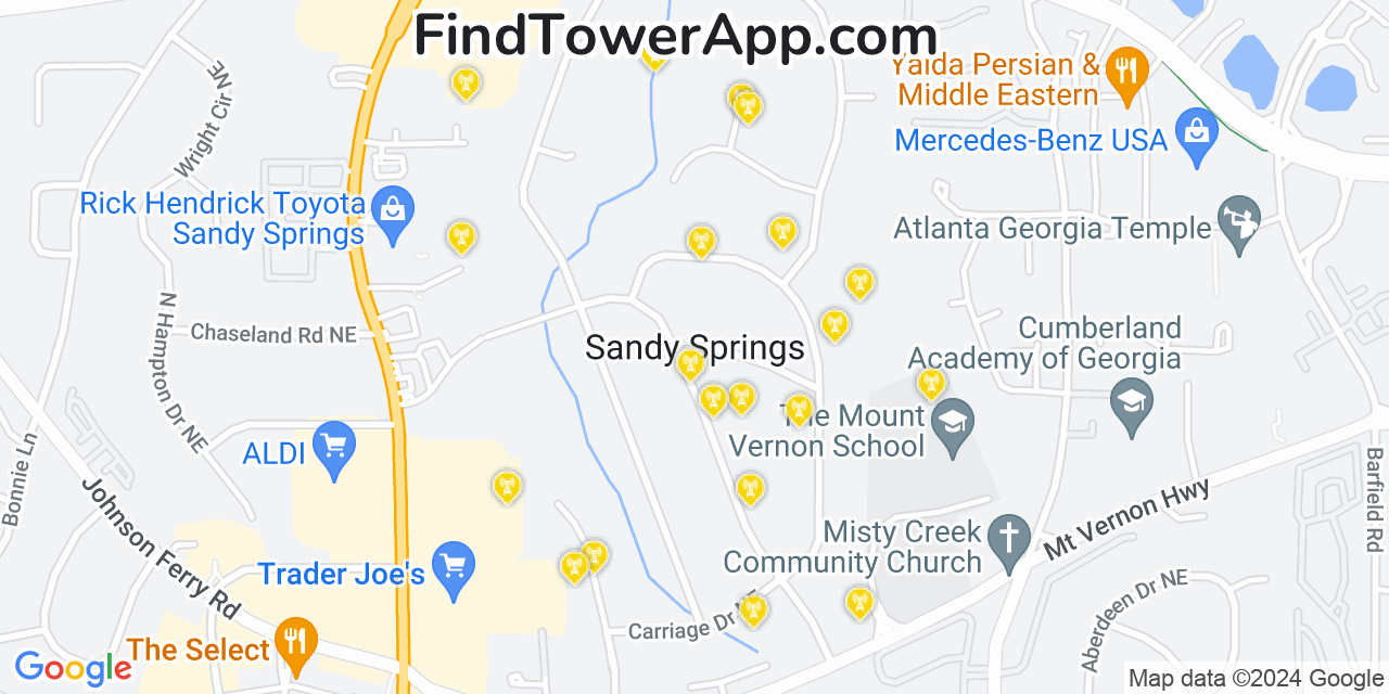 AT&T 4G/5G cell tower coverage map Sandy Springs, Georgia