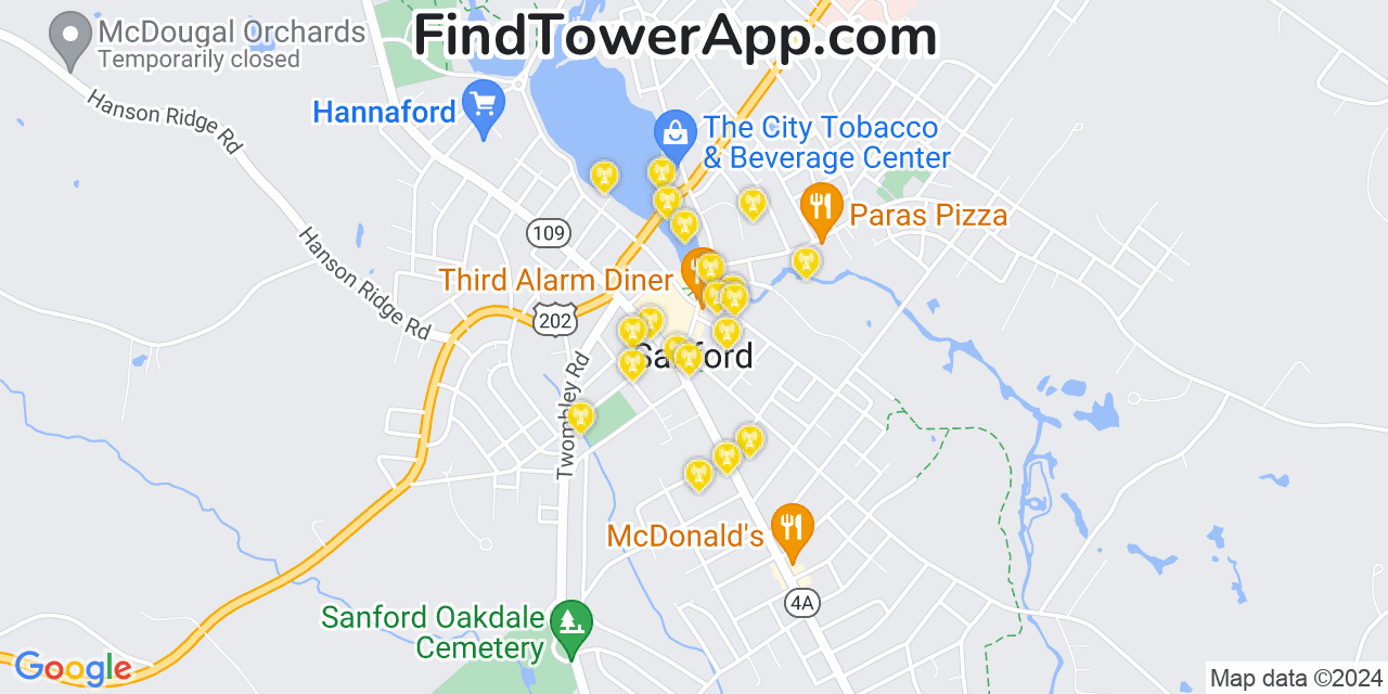 AT&T 4G/5G cell tower coverage map Sanford, Maine