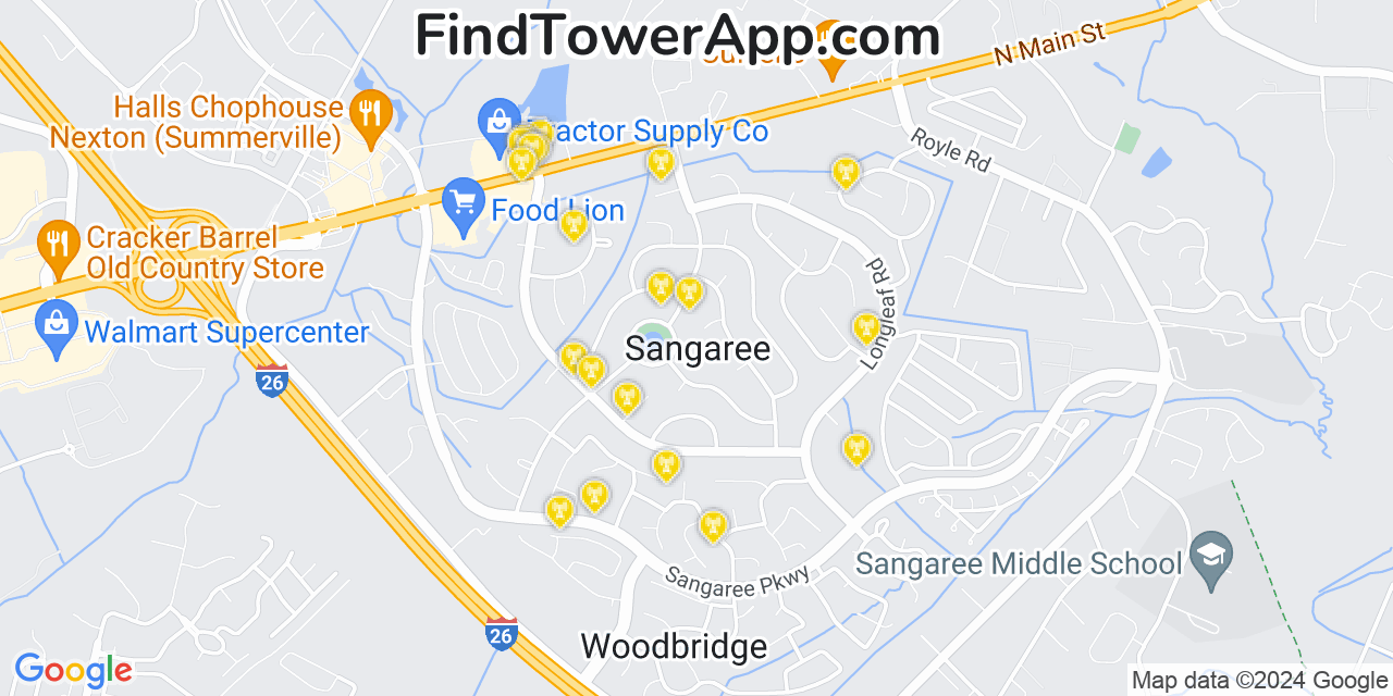 Verizon 4G/5G cell tower coverage map Sangaree, South Carolina