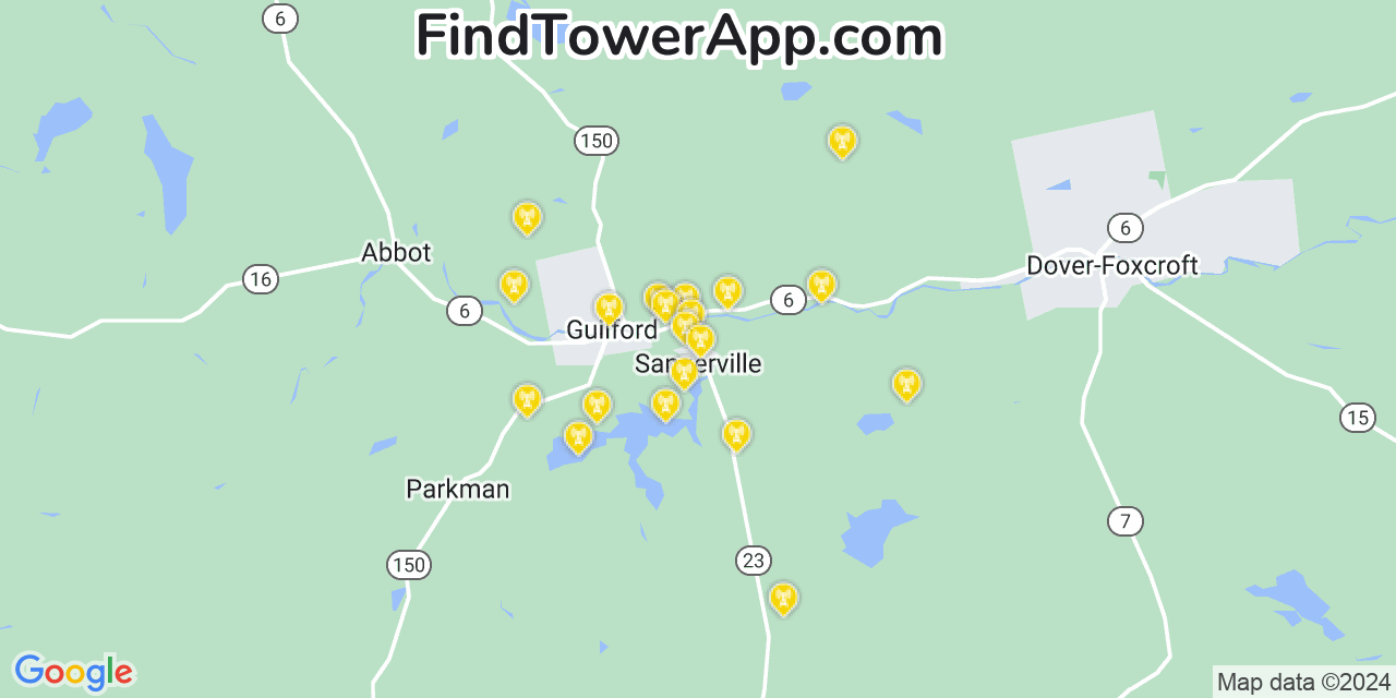 Verizon 4G/5G cell tower coverage map Sangerville, Maine