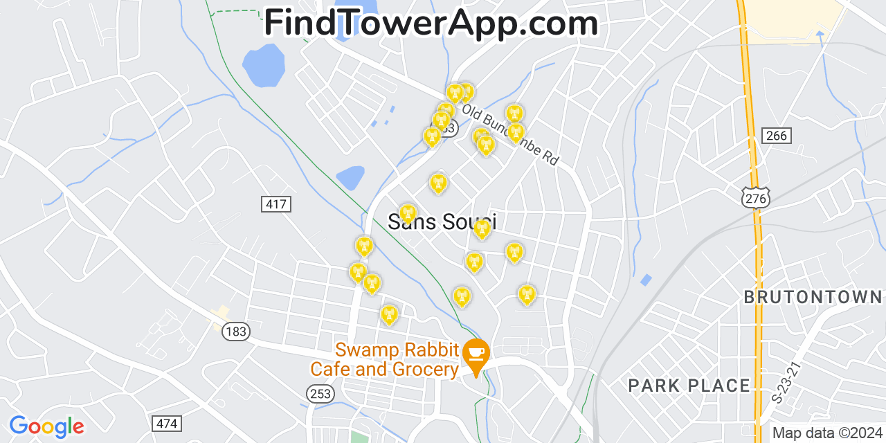 AT&T 4G/5G cell tower coverage map Sans Souci, South Carolina