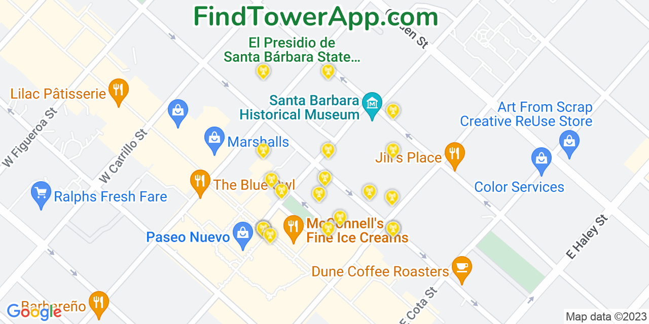 Verizon 4G/5G cell tower coverage map Santa Barbara, California