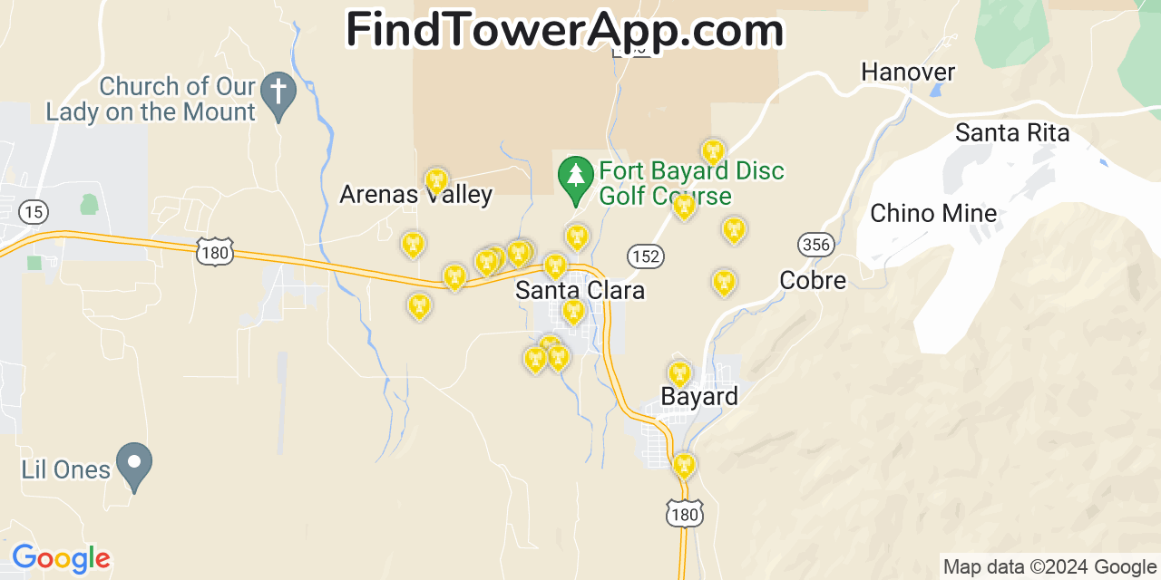 AT&T 4G/5G cell tower coverage map Santa Clara, New Mexico