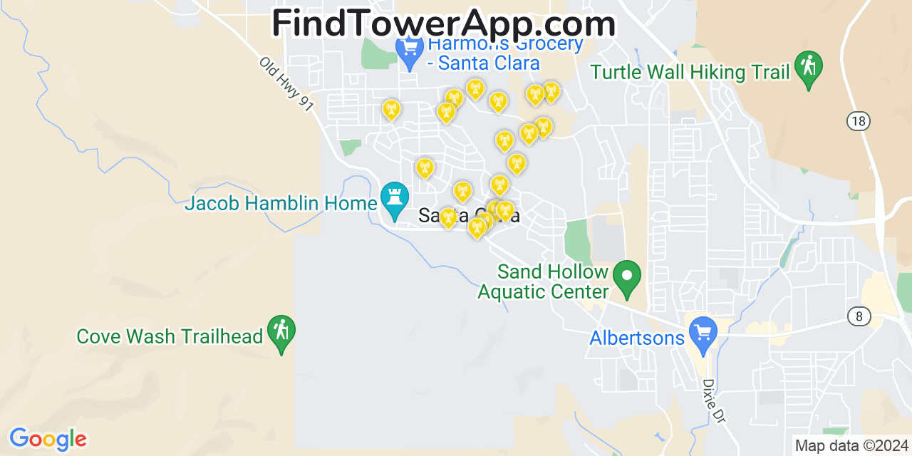 AT&T 4G/5G cell tower coverage map Santa Clara, Utah