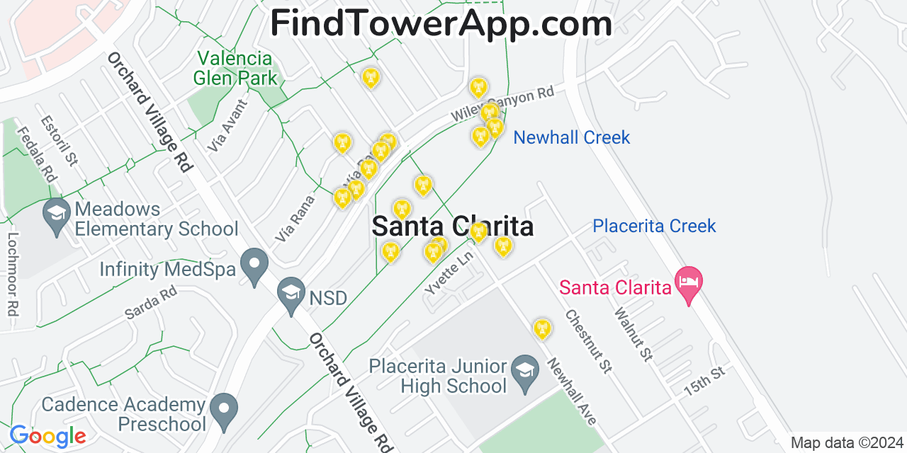 Verizon 4G/5G cell tower coverage map Santa Clarita, California
