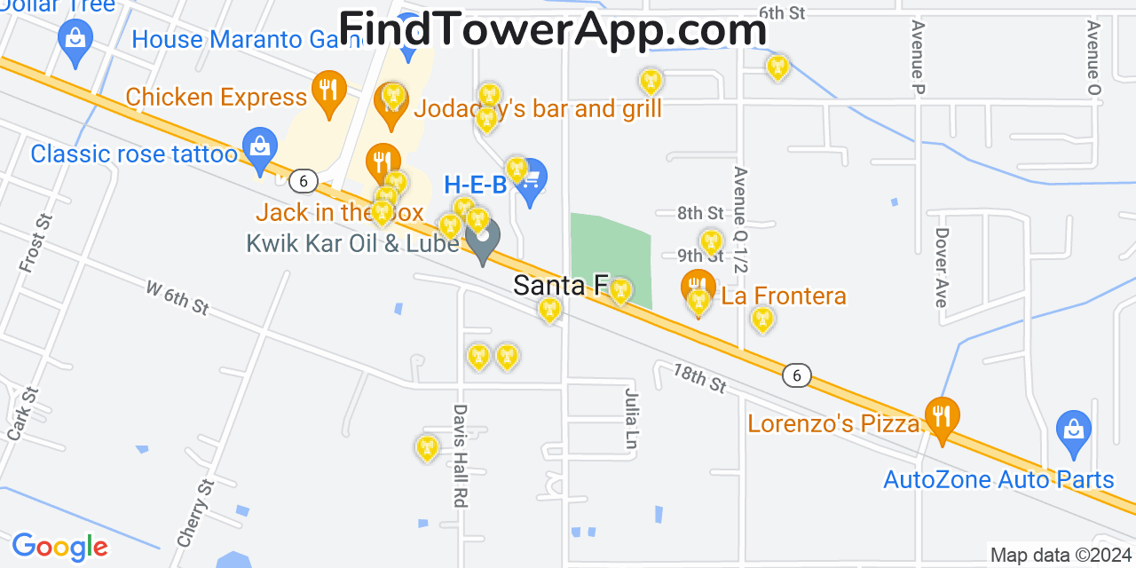 AT&T 4G/5G cell tower coverage map Santa Fe, Texas