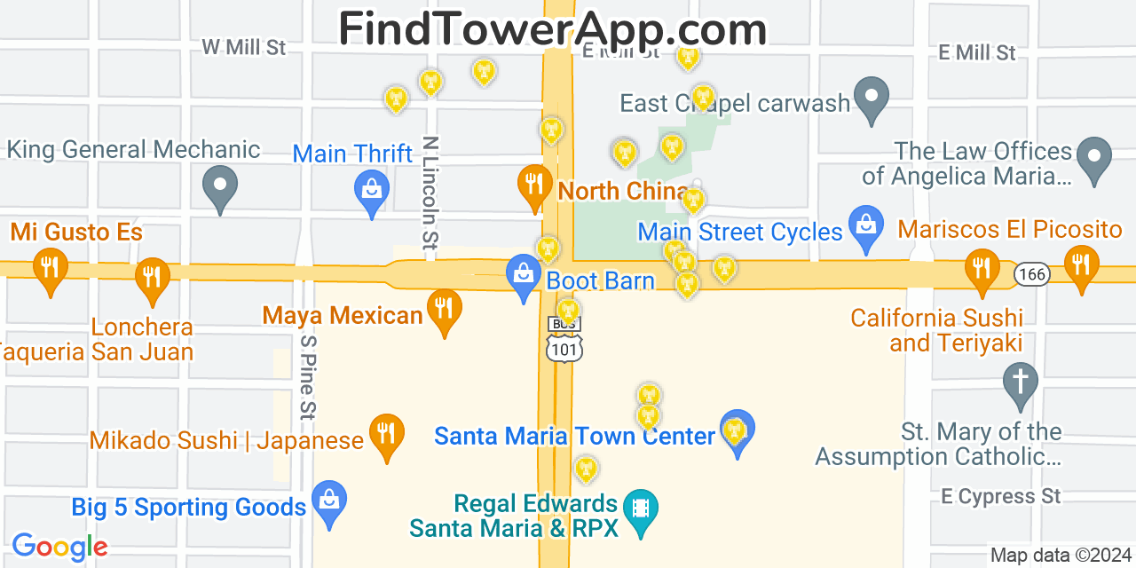 AT&T 4G/5G cell tower coverage map Santa Maria, California