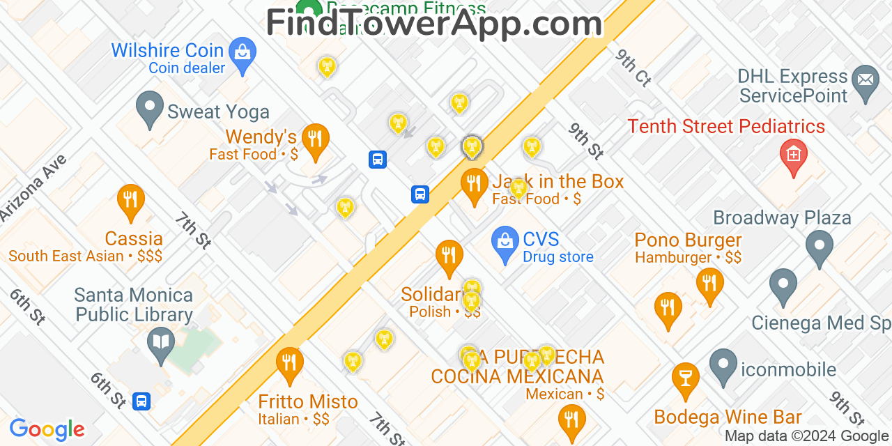 AT&T 4G/5G cell tower coverage map Santa Monica, California