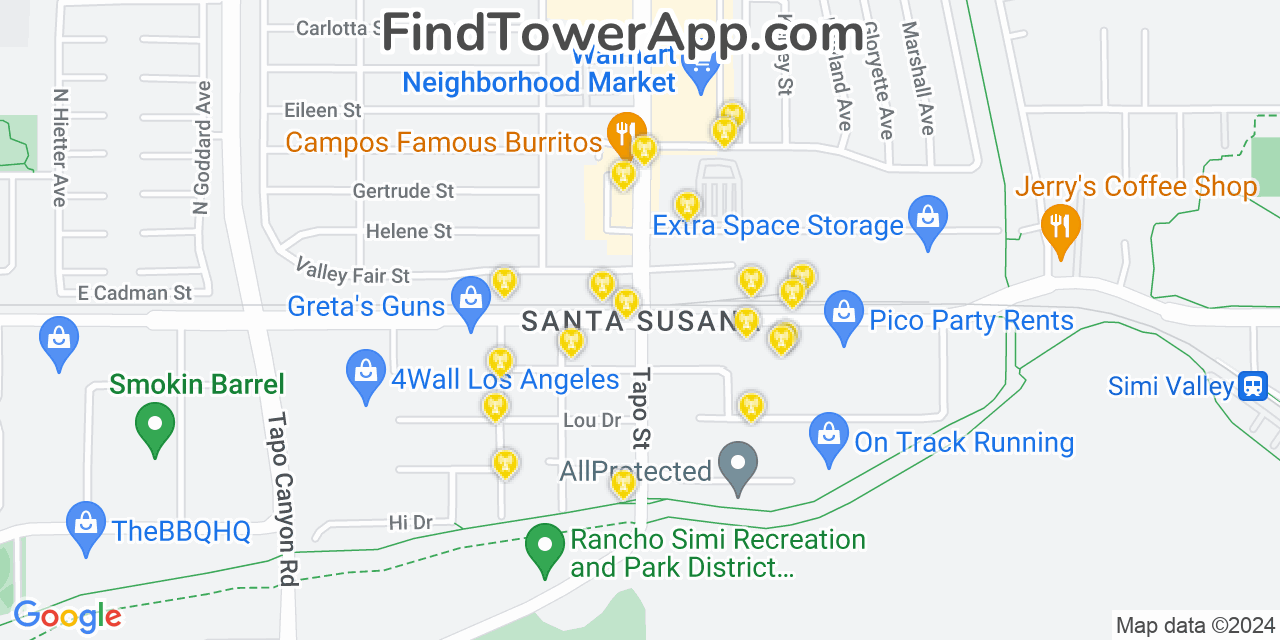 AT&T 4G/5G cell tower coverage map Santa Susana, California