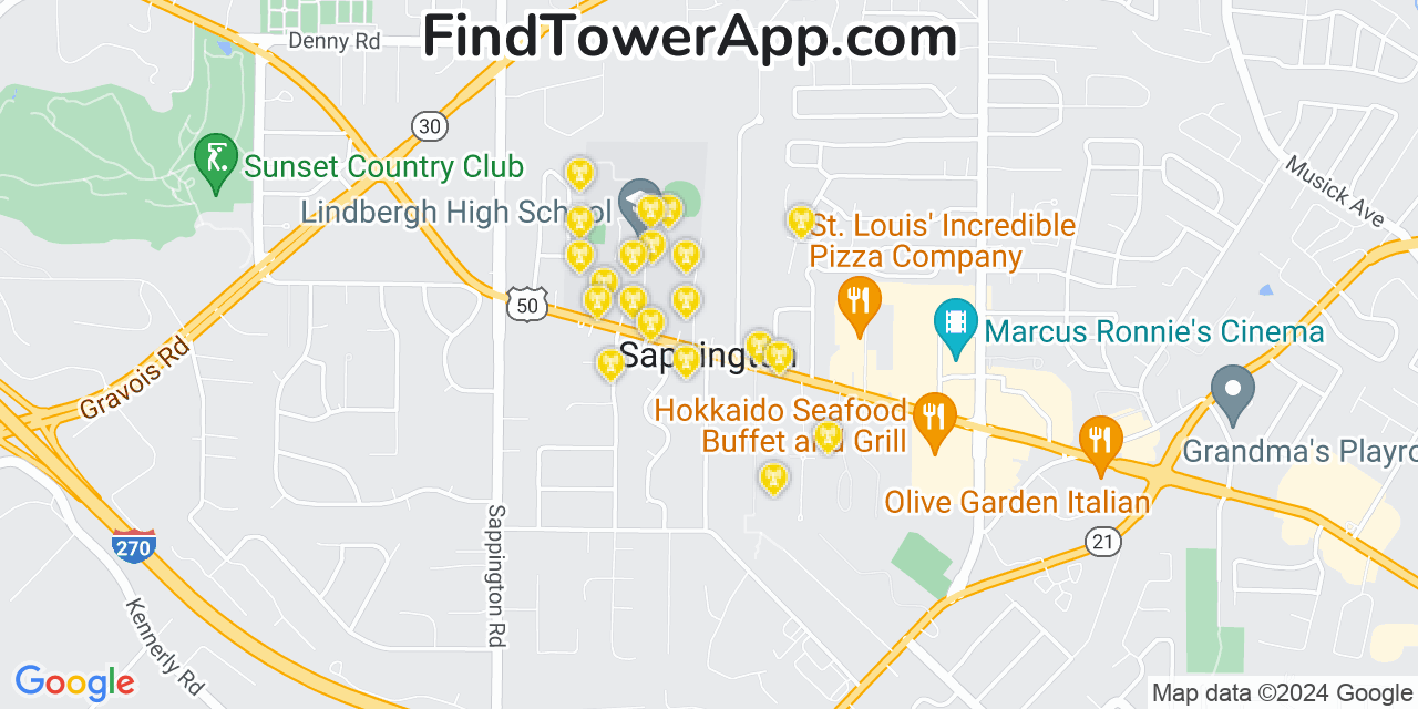 AT&T 4G/5G cell tower coverage map Sappington, Missouri