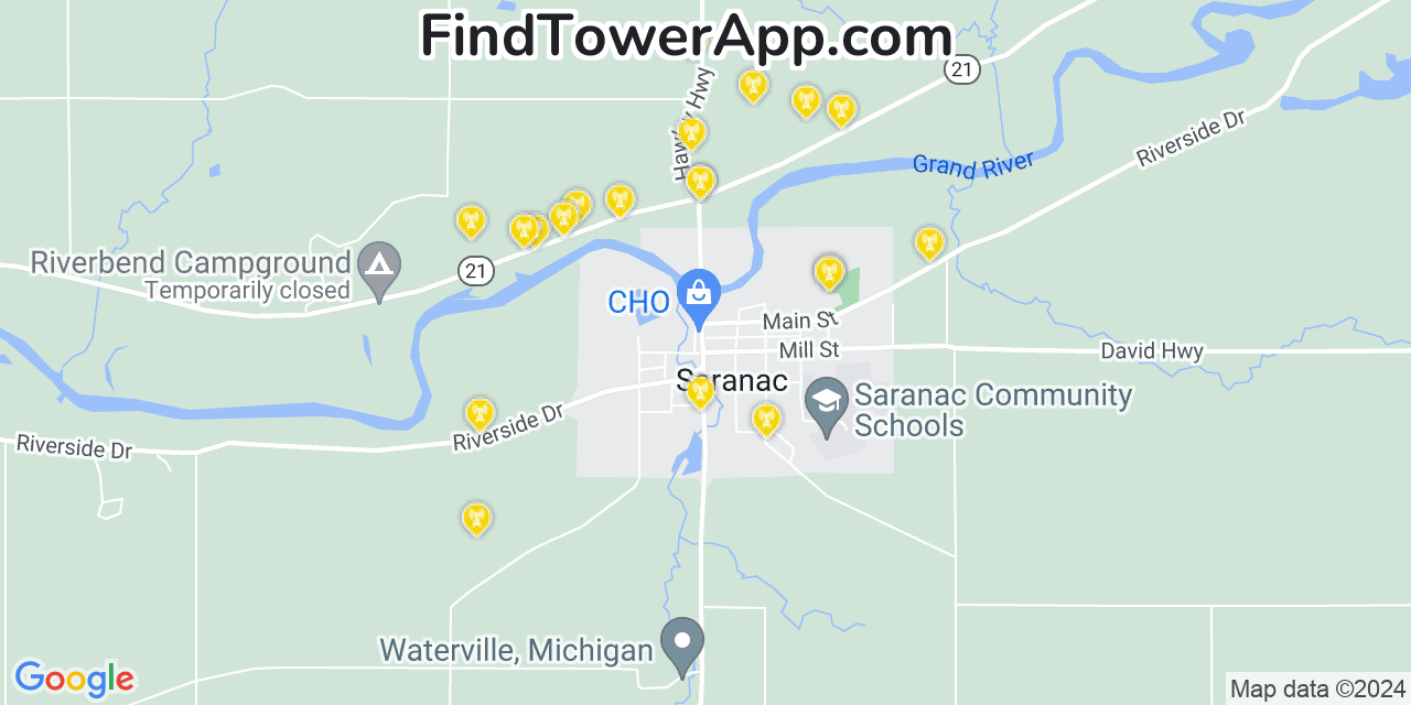 Verizon 4G/5G cell tower coverage map Saranac, Michigan