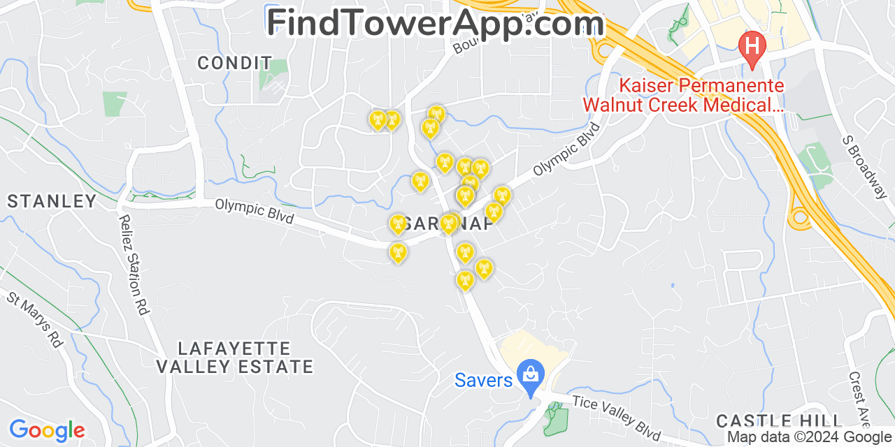 AT&T 4G/5G cell tower coverage map Saranap, California