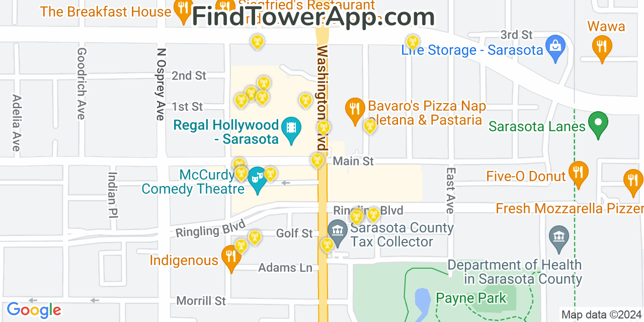 AT&T 4G/5G cell tower coverage map Sarasota, Florida