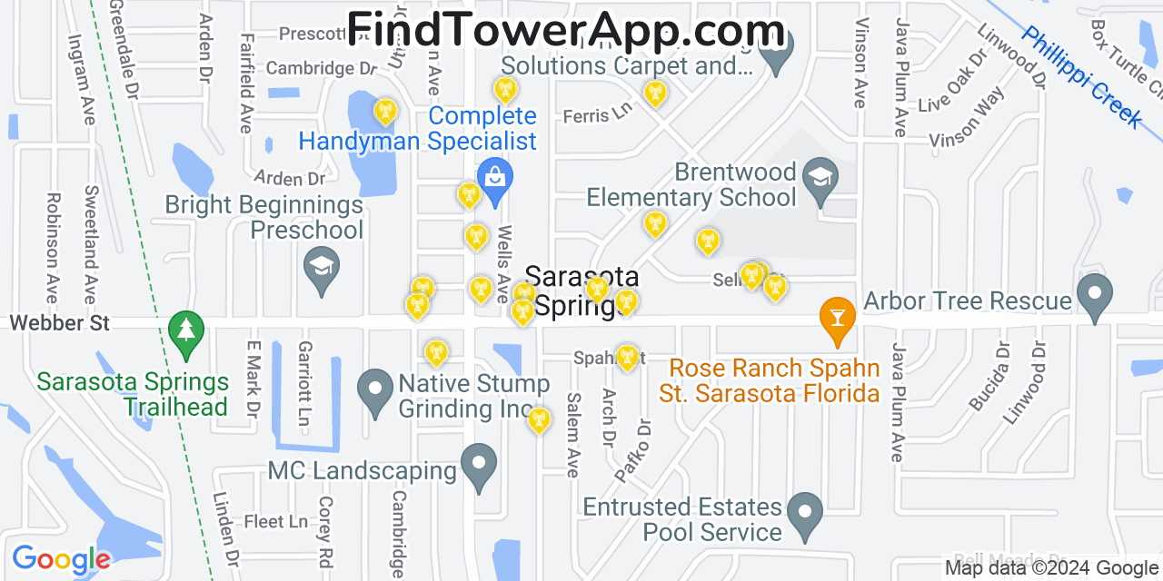 AT&T 4G/5G cell tower coverage map Sarasota Springs, Florida