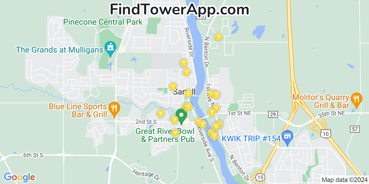 AT&T 4G/5G cell tower coverage map Sartell, Minnesota