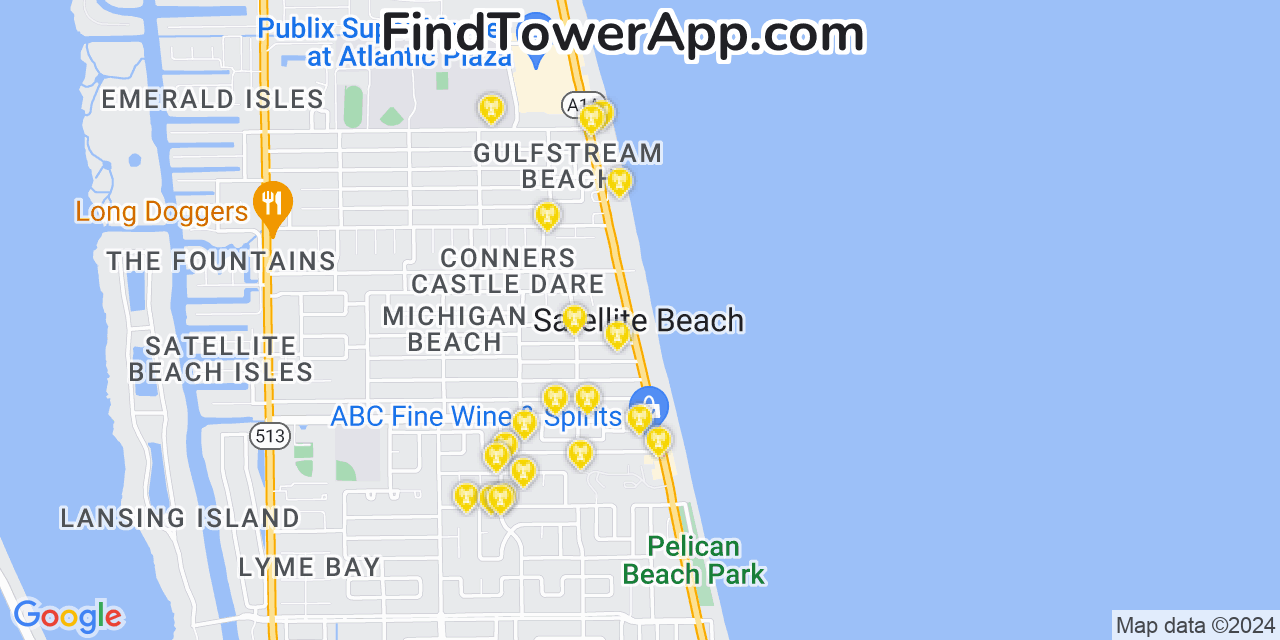 AT&T 4G/5G cell tower coverage map Satellite Beach, Florida