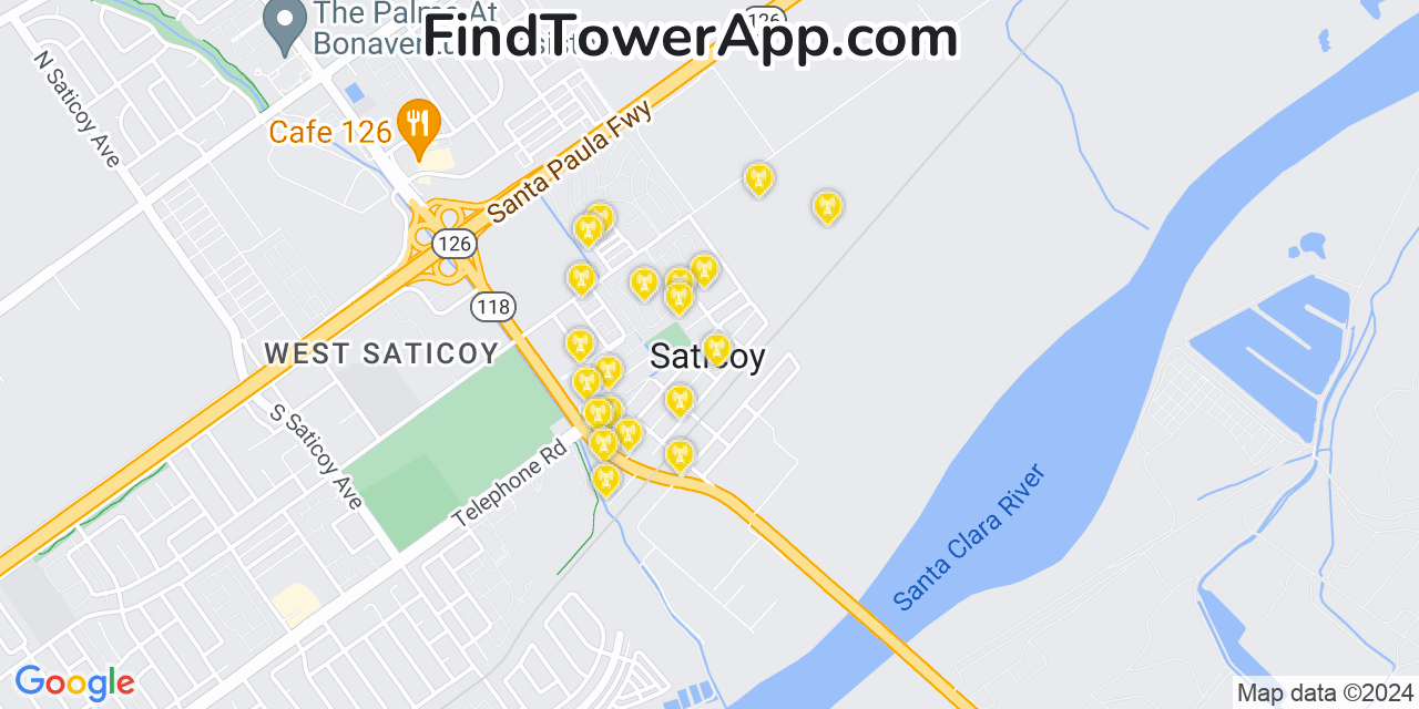 AT&T 4G/5G cell tower coverage map Saticoy, California