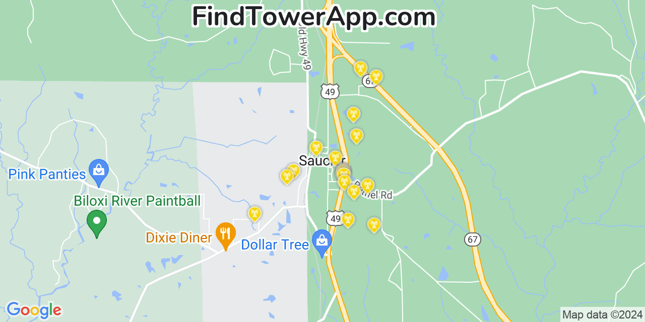 T-Mobile 4G/5G cell tower coverage map Saucier, Mississippi