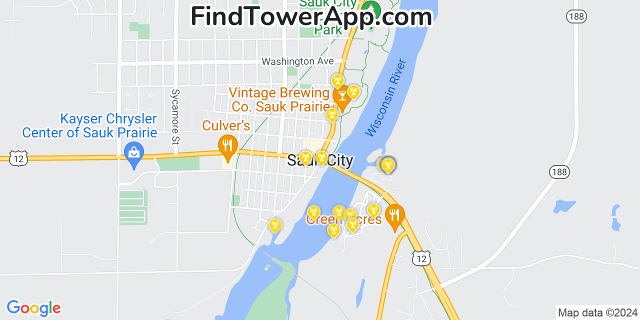 T-Mobile 4G/5G cell tower coverage map Sauk City, Wisconsin