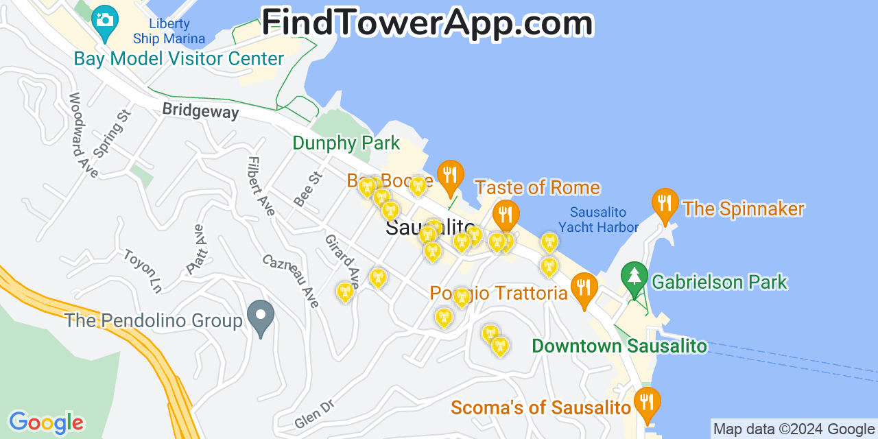 AT&T 4G/5G cell tower coverage map Sausalito, California