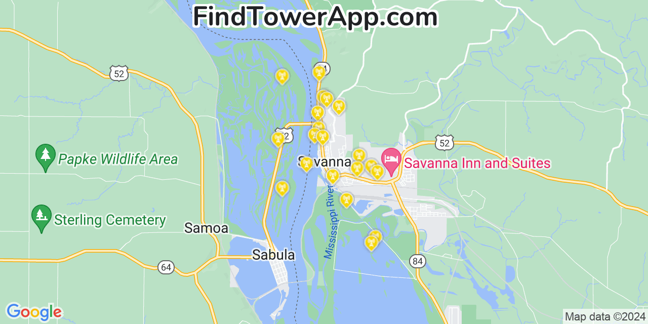 Verizon 4G/5G cell tower coverage map Savanna, Illinois