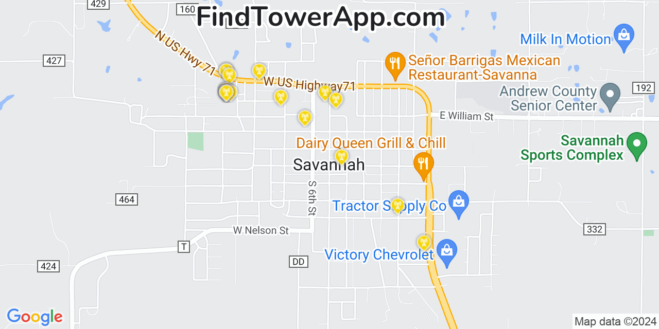 AT&T 4G/5G cell tower coverage map Savannah, Missouri