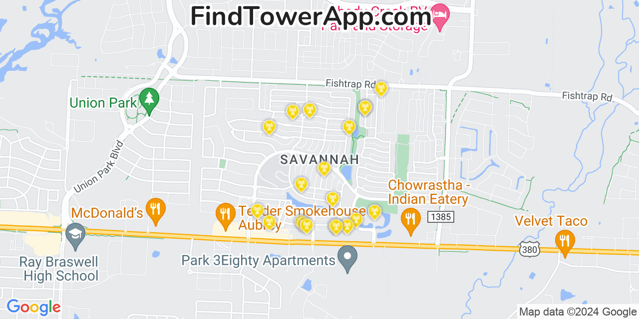 AT&T 4G/5G cell tower coverage map Savannah, Texas