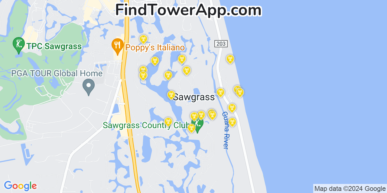 AT&T 4G/5G cell tower coverage map Sawgrass, Florida