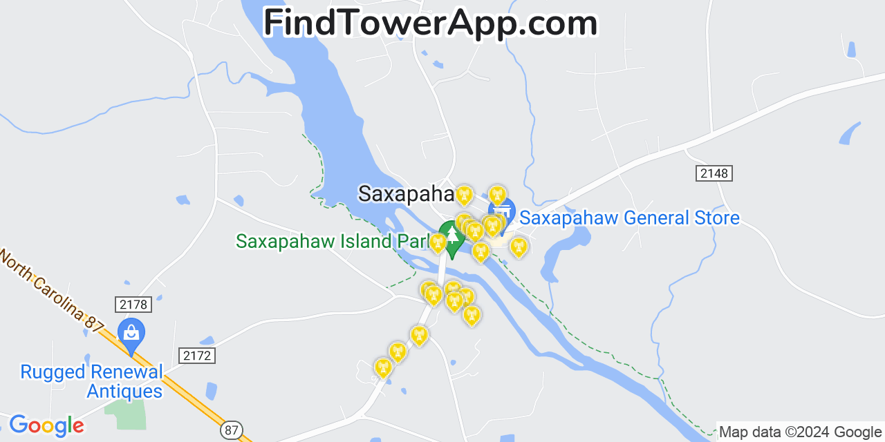 AT&T 4G/5G cell tower coverage map Saxapahaw, North Carolina