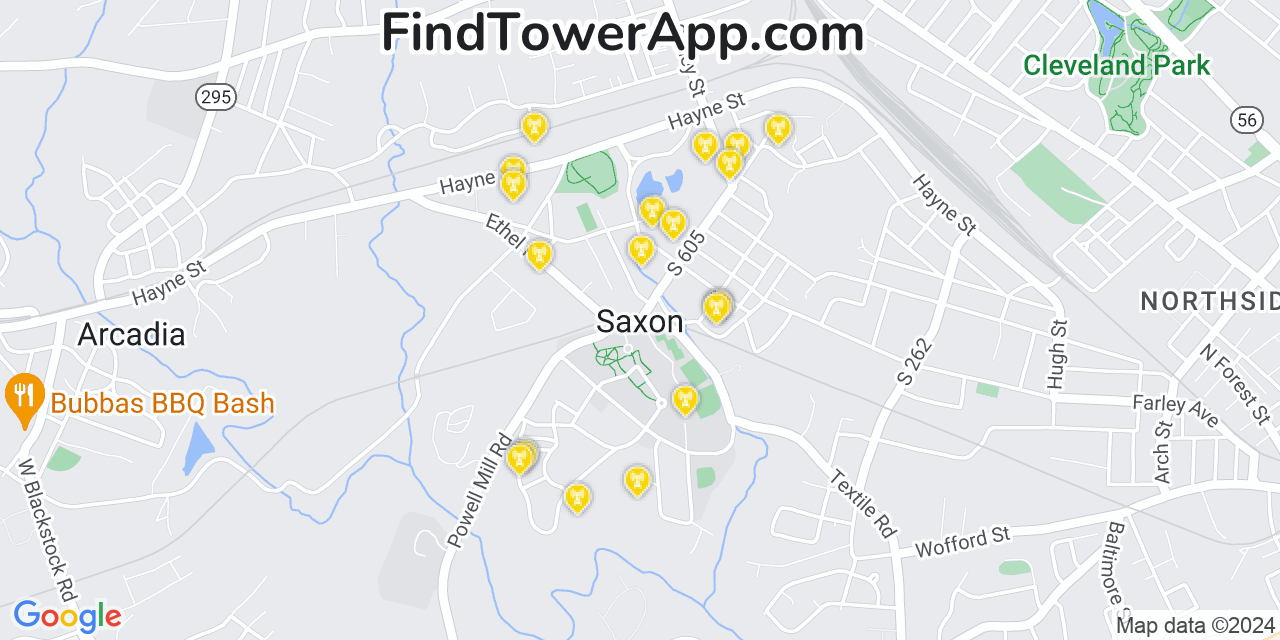 AT&T 4G/5G cell tower coverage map Saxon, South Carolina