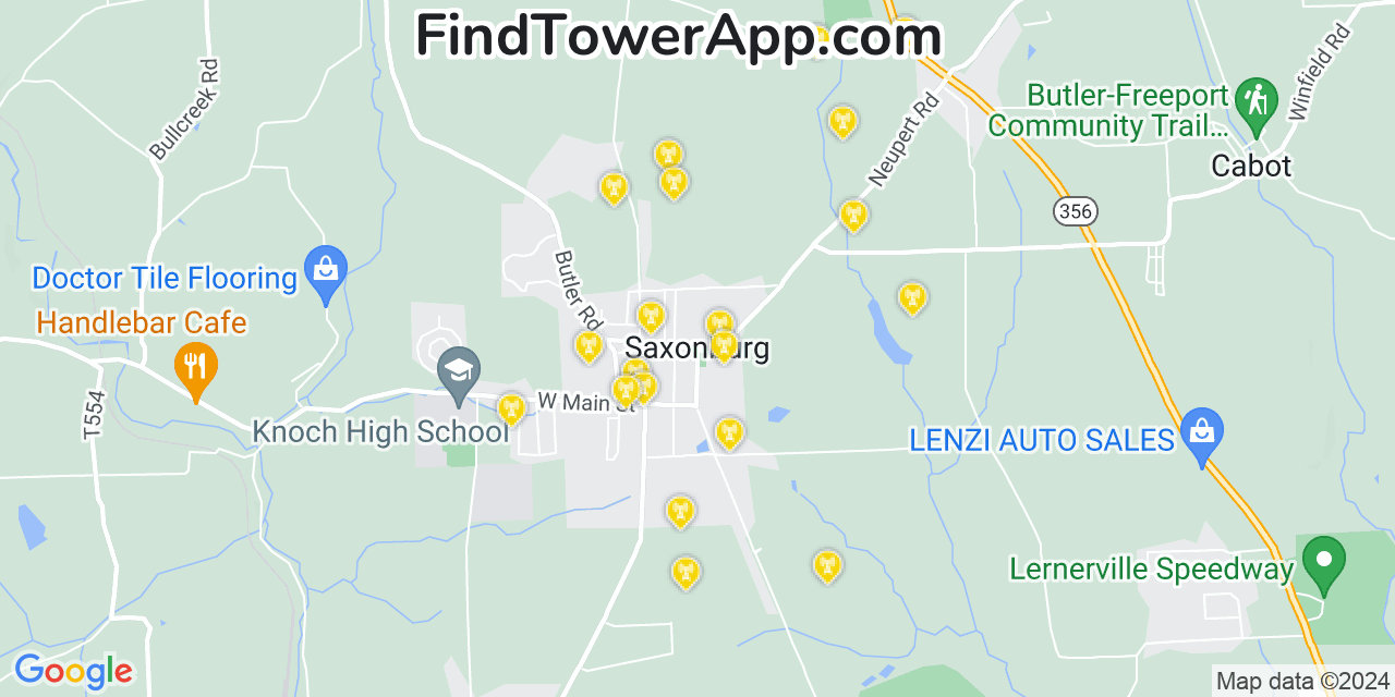 AT&T 4G/5G cell tower coverage map Saxonburg, Pennsylvania