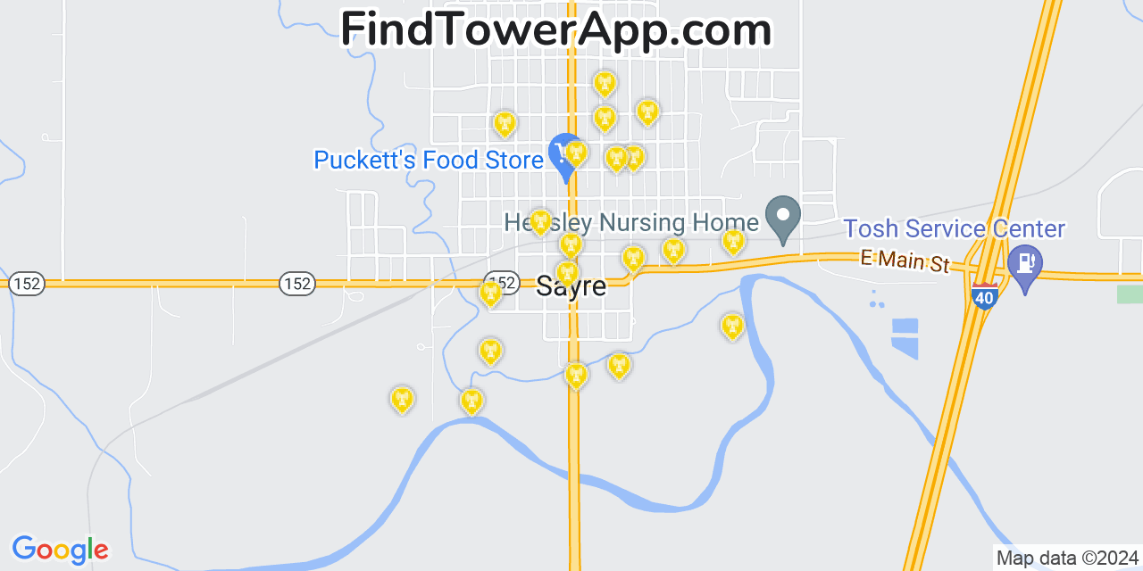 AT&T 4G/5G cell tower coverage map Sayre, Oklahoma