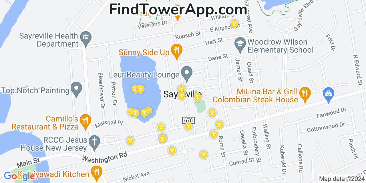 AT&T 4G/5G cell tower coverage map Sayreville, New Jersey