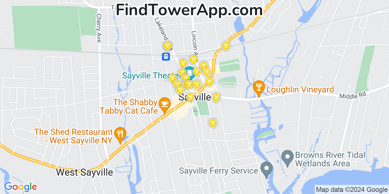 AT&T 4G/5G cell tower coverage map Sayville, New York