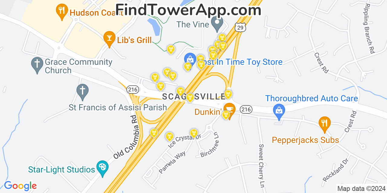 AT&T 4G/5G cell tower coverage map Scaggsville, Maryland