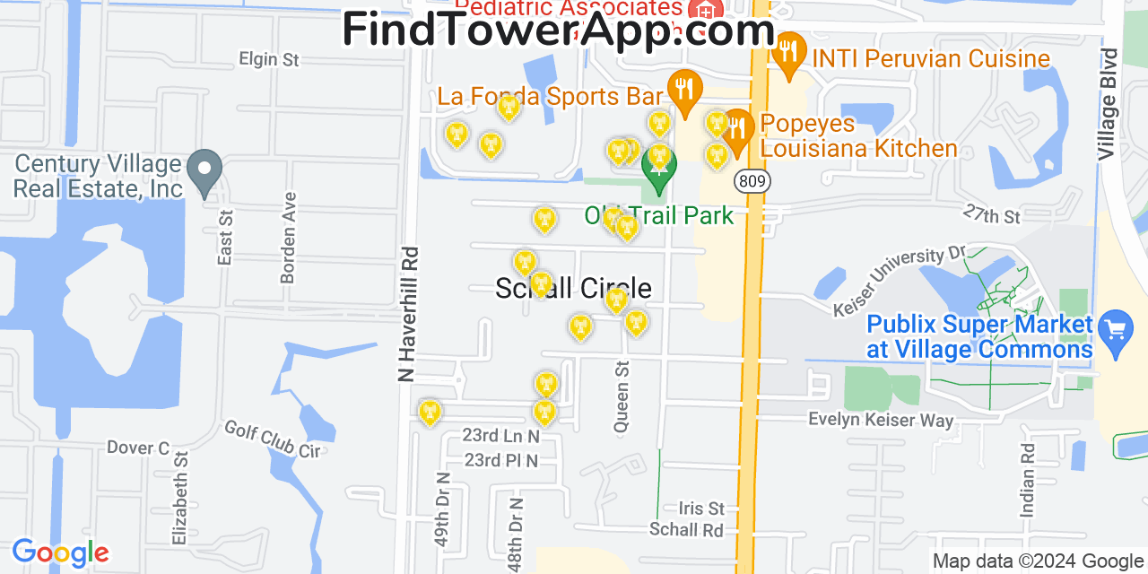 AT&T 4G/5G cell tower coverage map Schall Circle, Florida
